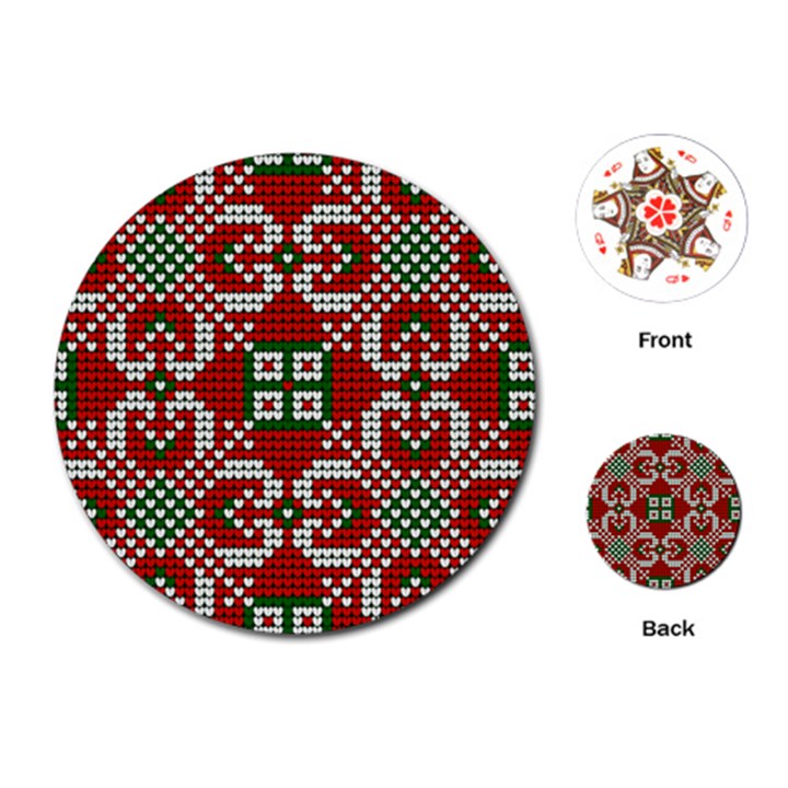 Grandma S Christmas Knitting Pattern Red Green White Colors Playing Cards Single Design (Round)