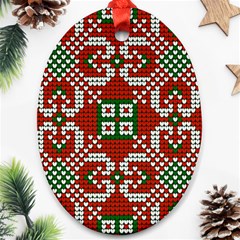 Grandma S Christmas Knitting Pattern Red Green White Colors Oval Ornament (two Sides) by Vaneshart