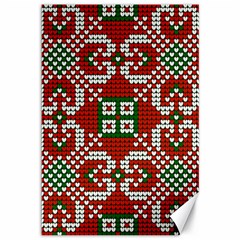 Grandma S Christmas Knitting Pattern Red Green White Colors Canvas 12  X 18  by Vaneshart