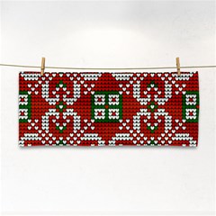 Grandma S Christmas Knitting Pattern Red Green White Colors Hand Towel by Vaneshart