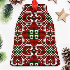 Grandma S Christmas Knitting Pattern Red Green White Colors Ornament (bell) by Vaneshart