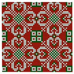 Grandma S Christmas Knitting Pattern Red Green White Colors Wooden Puzzle Square by Vaneshart