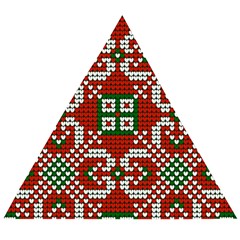 Grandma S Christmas Knitting Pattern Red Green White Colors Wooden Puzzle Triangle by Vaneshart