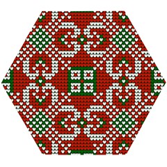 Grandma S Christmas Knitting Pattern Red Green White Colors Wooden Puzzle Hexagon by Vaneshart