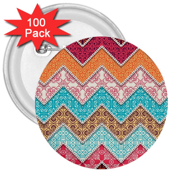 Ethnic Floral Pattern 3  Buttons (100 pack) 