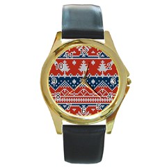 Vector Seamless Ornament Knitted Texture Round Gold Metal Watch by Vaneshart