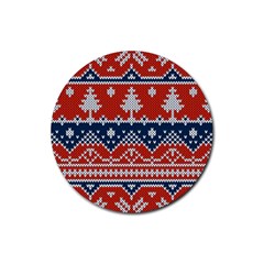 Vector Seamless Ornament Knitted Texture Rubber Round Coaster (4 Pack)  by Vaneshart