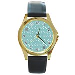 Group Of Birds Flying Graphic Pattern Round Gold Metal Watch Front