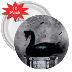 Wonderful Black Swan With Dark Mermaid 3  Buttons (10 Pack)  by FantasyWorld7