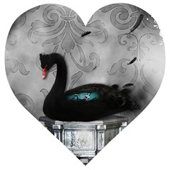 Wonderful Black Swan With Dark Mermaid Wooden Puzzle Heart by FantasyWorld7