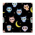 Cute Owl Doodles With Moon Star Seamless Pattern Tile Coaster Front