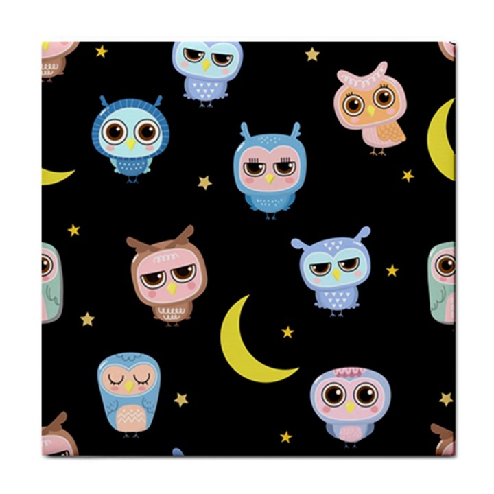 Cute Owl Doodles With Moon Star Seamless Pattern Tile Coaster