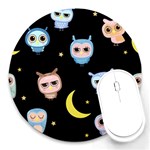 Cute Owl Doodles With Moon Star Seamless Pattern Round Mousepads Front