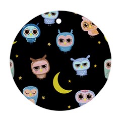 Cute Owl Doodles With Moon Star Seamless Pattern Ornament (round) by Vaneshart