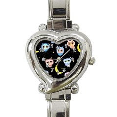 Cute Owl Doodles With Moon Star Seamless Pattern Heart Italian Charm Watch