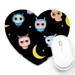 Cute Owl Doodles With Moon Star Seamless Pattern Heart Mousepads by Vaneshart