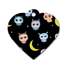 Cute Owl Doodles With Moon Star Seamless Pattern Dog Tag Heart (one Side) by Vaneshart