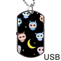 Cute Owl Doodles With Moon Star Seamless Pattern Dog Tag Usb Flash (two Sides) by Vaneshart