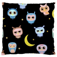 Cute Owl Doodles With Moon Star Seamless Pattern Large Cushion Case (two Sides) by Vaneshart