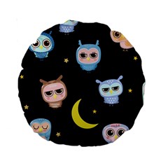 Cute Owl Doodles With Moon Star Seamless Pattern Standard 15  Premium Round Cushions by Vaneshart