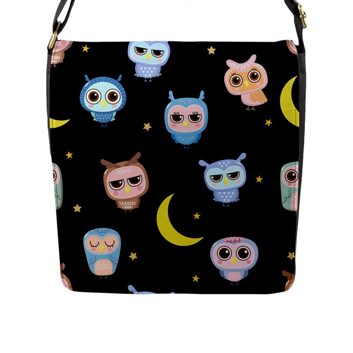 Cute Owl Doodles With Moon Star Seamless Pattern Flap Closure Messenger Bag (L)