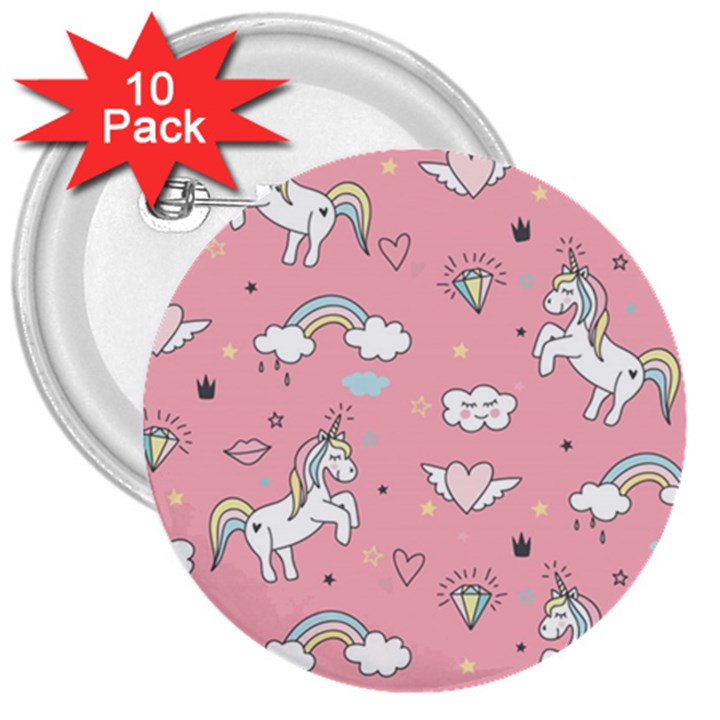 Cute Unicorn Seamless Pattern 3  Buttons (10 pack) 