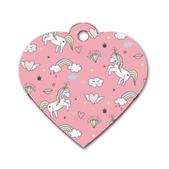 Cute Unicorn Seamless Pattern Dog Tag Heart (one Side) by Vaneshart