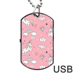 Cute Unicorn Seamless Pattern Dog Tag Usb Flash (one Side) by Vaneshart