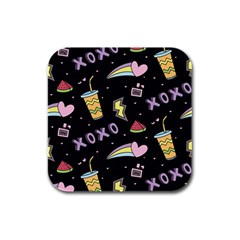 Cute Girl Things Seamless Background Rubber Square Coaster (4 Pack)  by Vaneshart