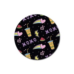 Cute Girl Things Seamless Background Rubber Round Coaster (4 Pack)  by Vaneshart