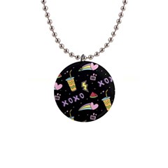 Cute Girl Things Seamless Background 1  Button Necklace by Vaneshart