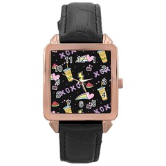 Cute Girl Things Seamless Background Rose Gold Leather Watch  by Vaneshart