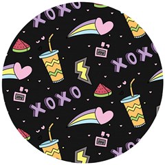 Cute Girl Things Seamless Background Wooden Puzzle Round by Vaneshart