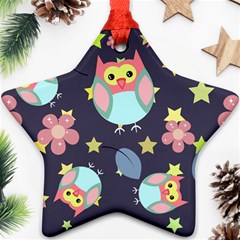 Owl Stars Pattern Background Ornament (star) by Vaneshart