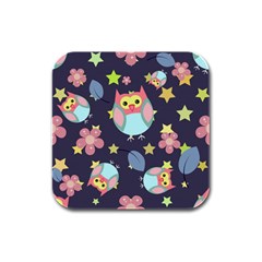 Owl Stars Pattern Background Rubber Square Coaster (4 Pack)  by Vaneshart