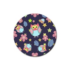 Owl Stars Pattern Background Rubber Round Coaster (4 Pack)  by Vaneshart