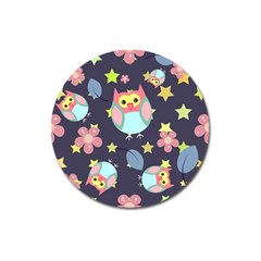 Owl Stars Pattern Background Magnet 3  (round) by Vaneshart