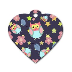 Owl Stars Pattern Background Dog Tag Heart (one Side) by Vaneshart