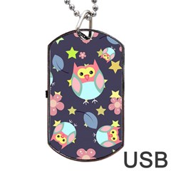 Owl Stars Pattern Background Dog Tag Usb Flash (two Sides) by Vaneshart