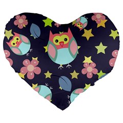 Owl Stars Pattern Background Large 19  Premium Heart Shape Cushions by Vaneshart