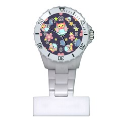 Owl Stars Pattern Background Plastic Nurses Watch by Vaneshart