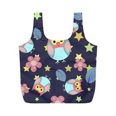 Owl Stars Pattern Background Full Print Recycle Bag (m) by Vaneshart