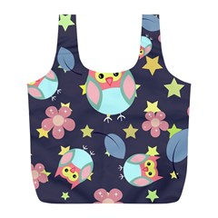 Owl Stars Pattern Background Full Print Recycle Bag (l) by Vaneshart