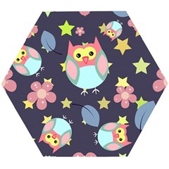 Owl Stars Pattern Background Wooden Puzzle Hexagon by Vaneshart