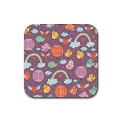 Cute Seamless Pattern With Doodle Birds Balloons Rubber Coaster (square)  by Vaneshart