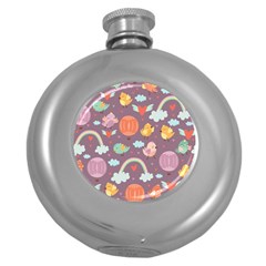 Cute Seamless Pattern With Doodle Birds Balloons Round Hip Flask (5 Oz) by Vaneshart