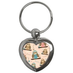 Seamless Pattern Owls Dream Cute Style Fabric Key Chain (Heart)