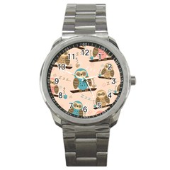 Seamless Pattern Owls Dream Cute Style Fabric Sport Metal Watch