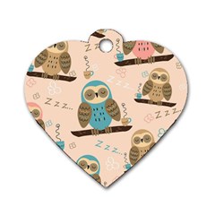 Seamless Pattern Owls Dream Cute Style Fabric Dog Tag Heart (Two Sides)