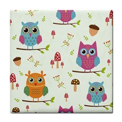 Forest Seamless Pattern With Cute Owls Tile Coaster by Vaneshart